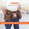 VEVOR 13 Pockets Tool Belt, Adjusts from 29 Inches to 54 Inches, Leather Heavy Duty Tool Pouch Bag with Dual Hammer Loops, Tool Bag for Electrician